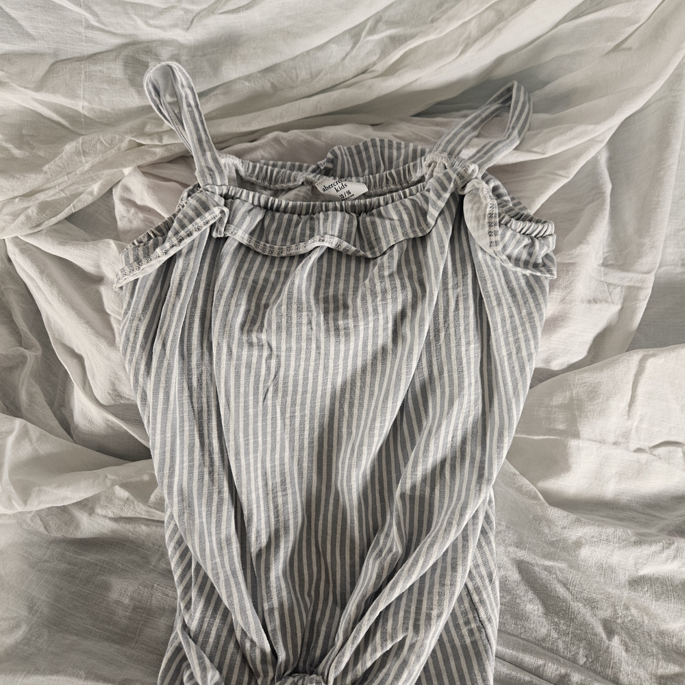 Abercrombie Kids Blue- Gray and White Striped Top